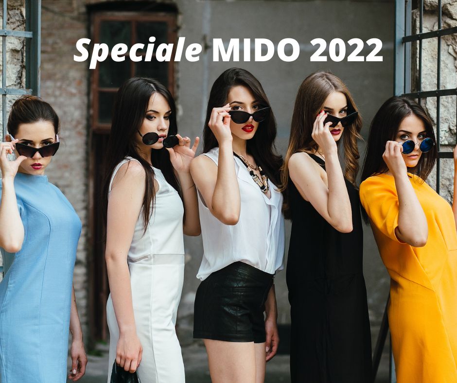 5 modelle con occhiali da sole al Mido 2022 di Milano con titolo: speciale Mido 2022